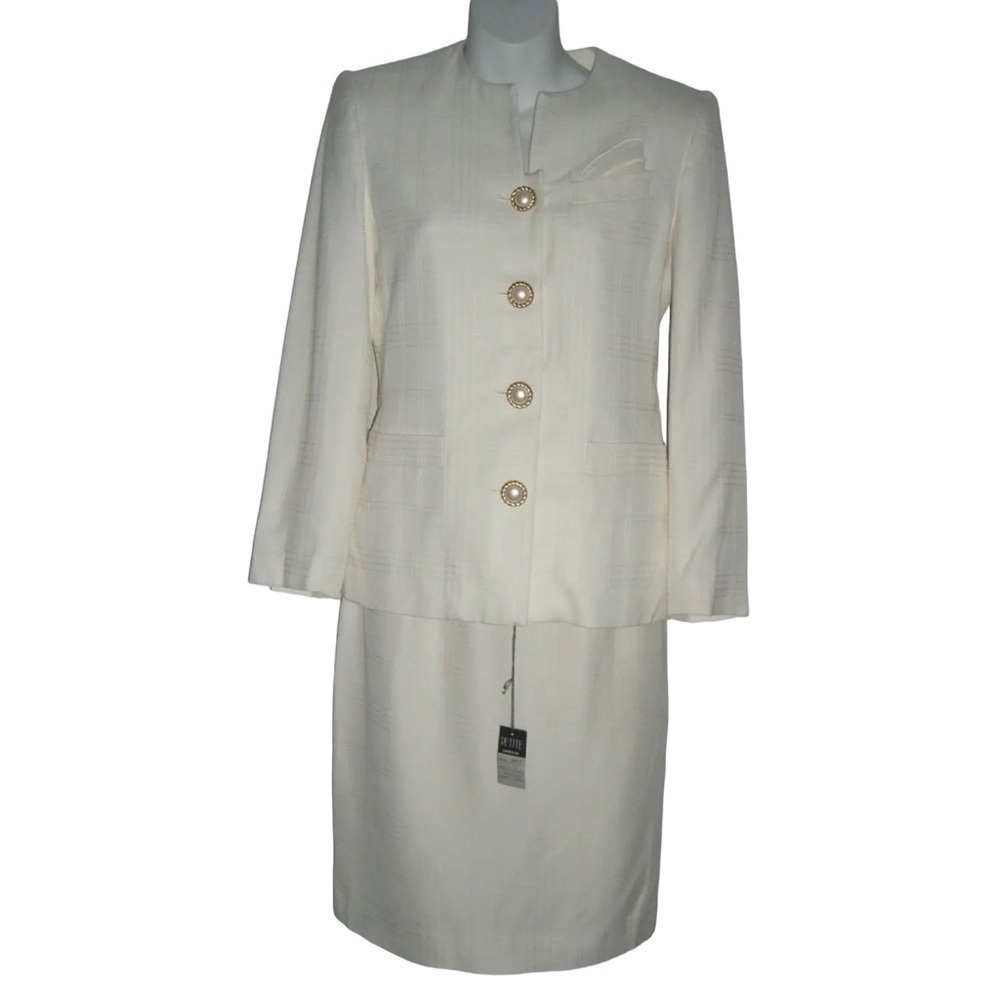 Vintage 90's Petite Sophisticate Suit Plaid Ivory Pearl Buttons Blazer Suit NWT - Picture 2 of 16
